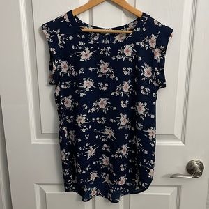 Floral Navy Crew Neck Blouse